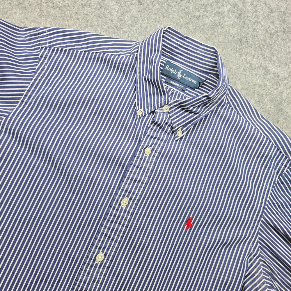 Ralph Lauren Custom Fit Striped Button Down Shirt Blue White Mens L